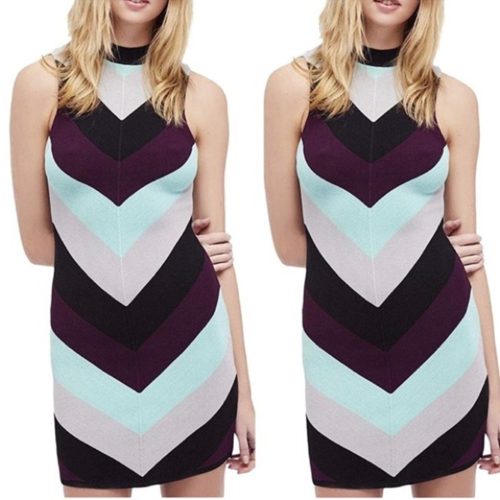 Free People Dress Womens XS I Got You Bodycon Knit Chevron Stripe Preppy Mini